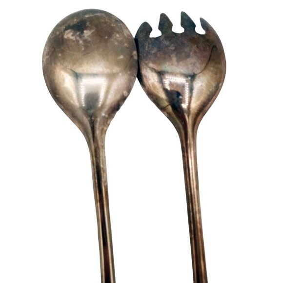 Italian Silver Plate Salad Serving Set Spoon Fork Elegant Dining Vintage 9 Inch - Picture 7 of 14